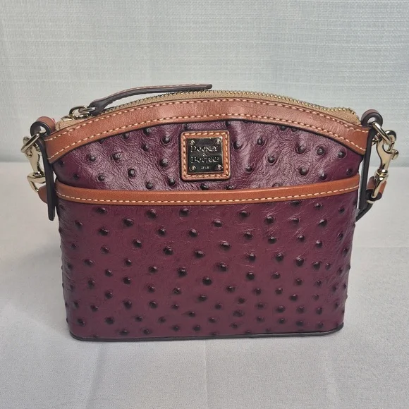 Dooney & Bourke Plum/Burgundy Ostrich-Embossed Crossbody Bag - Picture 5 of 17